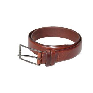 Hugo Boss Mens Sz 34 Carmello Belt Genuine Leather Medium Brown Silver Hardware
